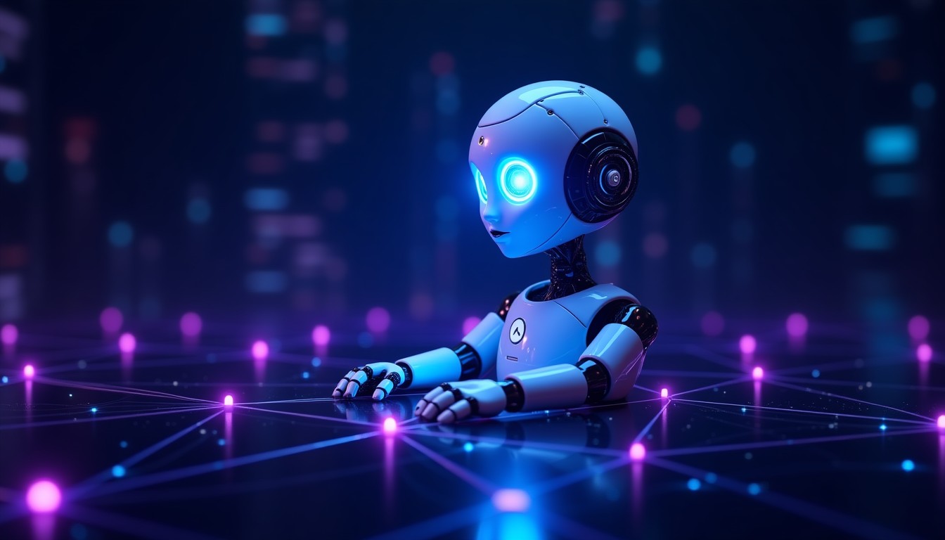AIロボットエージェントがmixnetプライバシーシールドに接続されている未来的なイメージ