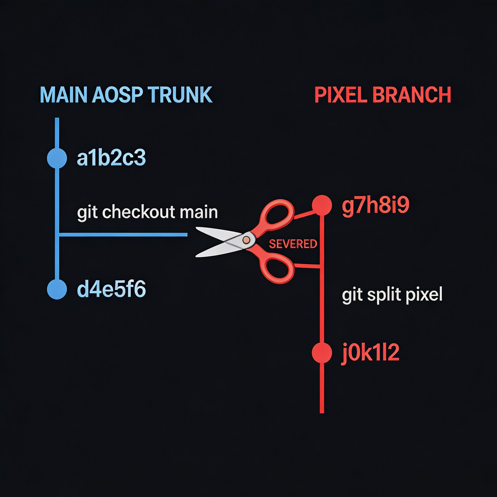 Android 16でAOSPからPixelのデバイスツリーとドライバが削除される様子を示す図